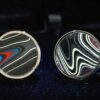 Fordite Cufflinks - 18 Round x 2mm Thick - Silver Colored Titainum          (294)