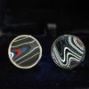 Fordite Cufflinks - 18 Round x 2mm Thick - Silver Colored Titainum          (294) - Image 2