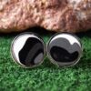 Fordite Cufflinks - 18 Round x 2mm Thick - Silver Colored Titainum          (297) - Image 2