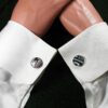 Fordite Cufflinks - Harley Davidson Fordite - 18 Round x 2mm Thick - Silver Colored Titainum          (298)