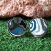 Fordite Cufflinks - 18 Round x 2mm Thick - Silver Colored Titainum          (300) - Image 2