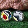Fordite Cufflinks - Harley Davidson Fordite - 18 Round x 2mm Thick - Silver Colored Titainum          (301) - Image 2