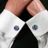Fordite Cufflinks - 18 Round x 2mm Thick - Silver Colored Titainum          (302)