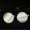 Fordite Cufflinks - Premium Fordite - 15 Round x 2mm Thick - Silver Colored Titainum          (303) - Image 2