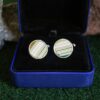 Fordite Cufflinks - Premium Fordite - 15 Round x 2mm Thick - Silver Colored Titainum          (303) - Image 3
