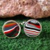 Fordite Cufflinks - 15 Round x 2mm Thick - Silver Colored Titainum          (308) - Image 2