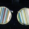 Fordite Cufflinks - Premium Fordite - 15 Round x 2mm Thick - Silver Colored Titainum          (311)