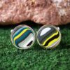 Fordite Cufflinks - 15 Round x 2mm Thick - Silver Colored Titainum          (312) - Image 2