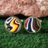 Fordite Cufflinks - 15 Round x 2mm Thick - Silver Colored Titainum          (313) - Image 2