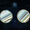 Fordite Cufflinks - Premium Fordite - 15 Round x 3mm Thick - Silver Colored Titainum          (316)