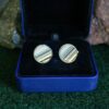 Fordite Cufflinks - Premium Fordite - 15 Round x 3mm Thick - Silver Colored Titainum          (316) - Image 3