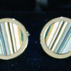 Fordite Cufflinks - Premium Fordite - 16 Round x 2mm Thick - Silver Colored Titainum          (317)
