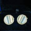 Fordite Cufflinks - Premium Fordite - 16 Round x 2mm Thick - Silver Colored Titainum          (317) - Image 2