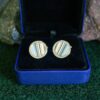 Fordite Cufflinks - Premium Fordite - 16 Round x 2mm Thick - Silver Colored Titainum          (317) - Image 3