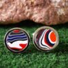 Fordite Cufflinks - 16 Round x 2mm Thick - Silver Colored Titainum          (318) - Image 2