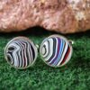 Fordite Cufflinks - 15 Round x 2mm Thick - Silver Colored Titainum          (321) - Image 2