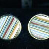 Fordite Cufflinks - Premium Fordite - 15 Round x 2mm Thick - Silver Colored Titainum          (323)