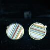 Fordite Cufflinks - Premium Fordite - 15 Round x 2mm Thick - Silver Colored Titainum          (323) - Image 2