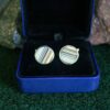 Fordite Cufflinks - Premium Fordite - 15 Round x 2mm Thick - Silver Colored Titainum          (323) - Image 3