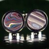 Fordite Cufflinks - Corvette Fordite - 16 Round x 2mm Thick - Silver Colored Titainum          (324) - Image 2