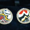 Fordite Cufflinks - 16 Round x 2mm Thick - Silver Colored Titainum          (325)