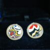 Fordite Cufflinks - 16 Round x 2mm Thick - Silver Colored Titainum          (325) - Image 2