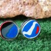 Fordite Cufflinks - 18 Round x 2mm Thick - Silver Colored Titainum          (326) - Image 2