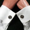 Fordite Cufflinks - Military Fordite - 25 Round x 2mm Thick - Silver Colored Titainum          (329)