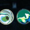 Fordite Cufflinks - Premium Fordite - 25 Round x 2mm Thick - Silver Colored Titainum          (330)