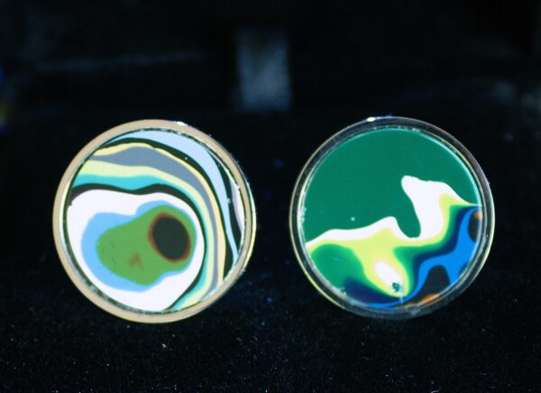 Fordite Cufflinks - Premium Fordite - 25 Round x 2mm Thick - Silver Colored Titainum          (330)