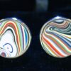 Fordite Cufflinks - 18 Round x 1mm Thick - Silver Colored Brass          (331)