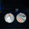 Fordite Cufflinks - 18 Round x 1mm Thick - Silver Colored Brass          (331) - Image 2