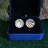 Fordite Cufflinks - 18 Round x 1mm Thick - Silver Colored Brass          (331) - Image 3