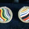 Fordite Cufflinks - 16 Round x 2mm Thick - Silver Colored Titainum          (332)