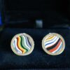 Fordite Cufflinks - 16 Round x 2mm Thick - Silver Colored Titainum          (332) - Image 2