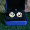 Fordite Cufflinks - 16 Round x 2mm Thick - Silver Colored Titainum          (332) - Image 3