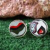 Fordite Cufflinks - Harley Davidson - 15 Round x 2mm Thick - Silver Colored Titainum          (333) - Image 2