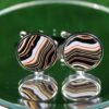 Fordite Cufflinks - Military Fordite - 15 Round x 2mm Thick - Silver Colored Titainum          (335) - Image 2
