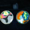Fordite Cufflinks - Premium Fordite - 18 Round x 2mm Thick - Silver Colored Titainum          (336)