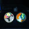 Fordite Cufflinks - Premium Fordite - 18 Round x 2mm Thick - Silver Colored Titainum          (336) - Image 2