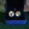 Fordite Cufflinks - Premium Fordite - 18 Round x 2mm Thick - Silver Colored Titainum          (336) - Image 3