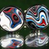 Fordite Cufflinks - Harley Davidson Fordite - 18 Round x 2mm Thick - Silver Colored Titainum          (337) - Image 2