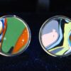 Fordite Cufflinks - Premium Fordite - 18 Round x 2mm Thick - Silver Colored Titainum          (338)