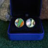 Fordite Cufflinks - Premium Fordite - 18 Round x 2mm Thick - Silver Colored Titainum          (338) - Image 3