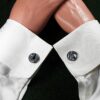Fordite Cufflinks - Harley Davidson Fordite - 18 Round x 2mm Thick - Silver Colored Titainum          (339)