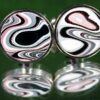 Fordite Cufflinks - Harley Davidson Fordite - 18 Round x 2mm Thick - Silver Colored Titainum          (339) - Image 2
