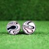 Fordite Cufflinks - Harley Davidson Fordite - 18 Round x 2mm Thick - Silver Colored Titainum          (339) - Image 3