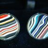 Fordite Cufflinks - 18 Round x 2mm Thick - Silver Colored Titainum          (340)