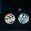 Fordite Cufflinks - 18 Round x 2mm Thick - Silver Colored Titainum          (340) - Image 2