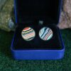 Fordite Cufflinks - 18 Round x 2mm Thick - Silver Colored Titainum          (340) - Image 3